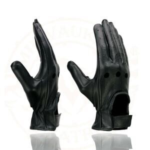 NWT Milwaukee Leather Black Perforated Leather Motorcycle Hand Gloves